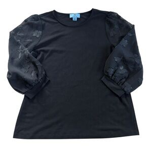 Elegant Black Women's Top with Sheer Sleeves